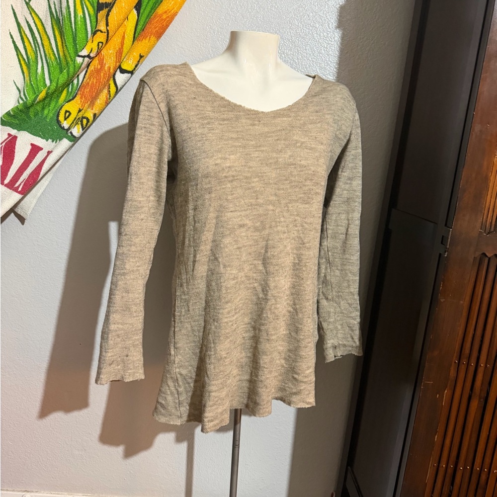 GOA japanese brand Lightweight Scoop Neck Long Sleeve Top - Beige